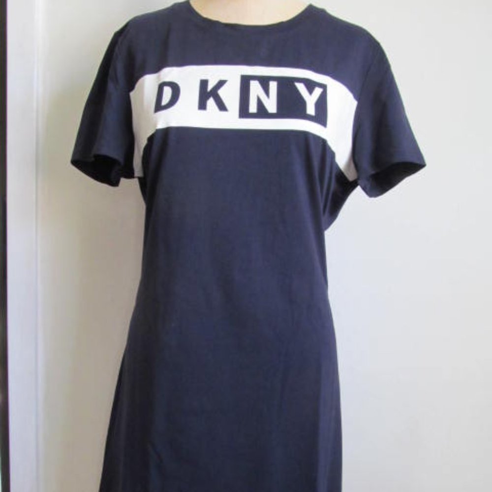 DKNY Women's Blue T-Shirt Dress Logo (Size Large)